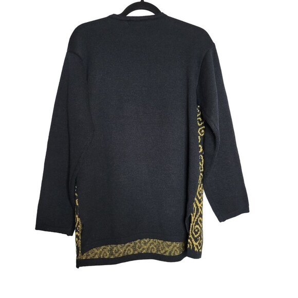 Vintage Women's Joan Leslie Metallic Oversized Sweater Black Gold sz M - Picture 2 of 7